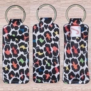 VS pink multi color leopard print chapstick holder